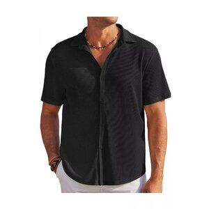 Coofandy Men's 3XL Short Sleeve Waffle Knit Button Down Shirt Summer Beach Tops